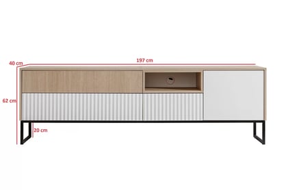 Bliwon TV-szekrény 197 cm fiókokkal - skandináv halszálka / fehér matt TV-szekrény Bliwon F03 fiokokkal 197 cm - jodelka scandi / fehér mat