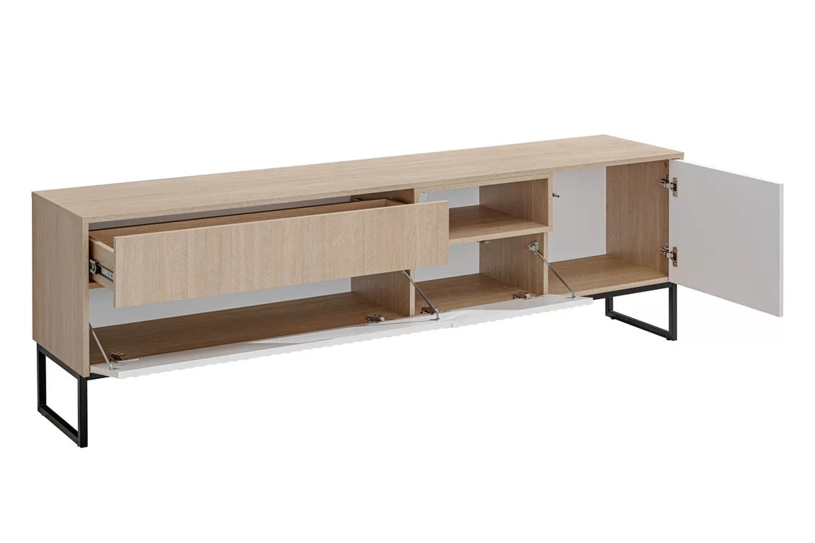 Bliwon TV-szekrény 197 cm fiókokkal - skandináv halszálka / fehér matt TV-szekrény Bliwon F03 fiokokkal 197 cm - jodelka scandi / fehér mat