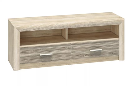 TV stolík Mogazi 13 so zásuvkami a otvorenými priehradkami 138 cm - dub sonoma svetlý / dub sonoma truflový TV skrinka Castel 13 so zásuvkami i wnekami 138 cm - Svetlá  sonoma/ sonoma truflowa