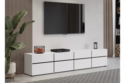TV stolek Gramon 225 cm se zásuvkami - bílá / černá Skříňka RTV Cross 40 s zásuvkami 225 cm - bílý / černý