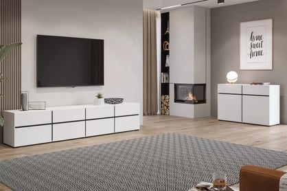 TV stolek Gramon 225 cm se zásuvkami - bílá / černá Skříňka RTV Cross 40 s zásuvkami 225 cm - bílý / černý