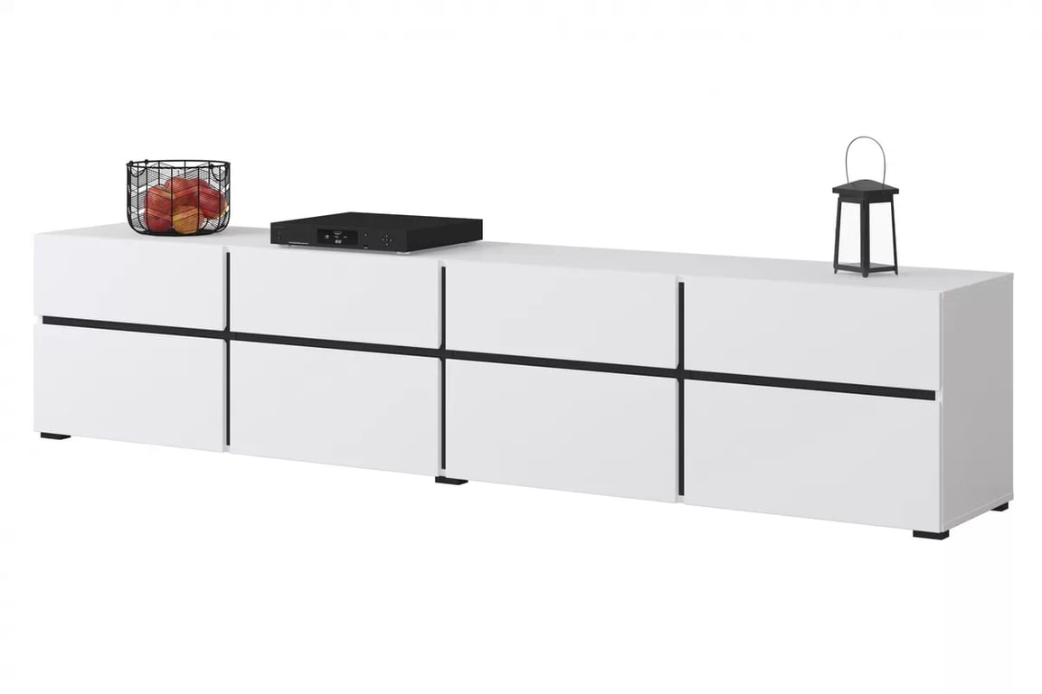 TV stolek Gramon 225 cm se zásuvkami - bílá / černá Skříňka RTV Cross 40 s zásuvkami 225 cm - bílý / černý