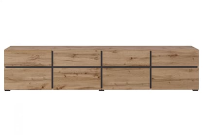 TV stolek Gramon 225 cm se zásuvkami - dub wotan / černá Skříňka RTV Cross 40 s zásuvkami 225 cm - Dub wotan / Černý