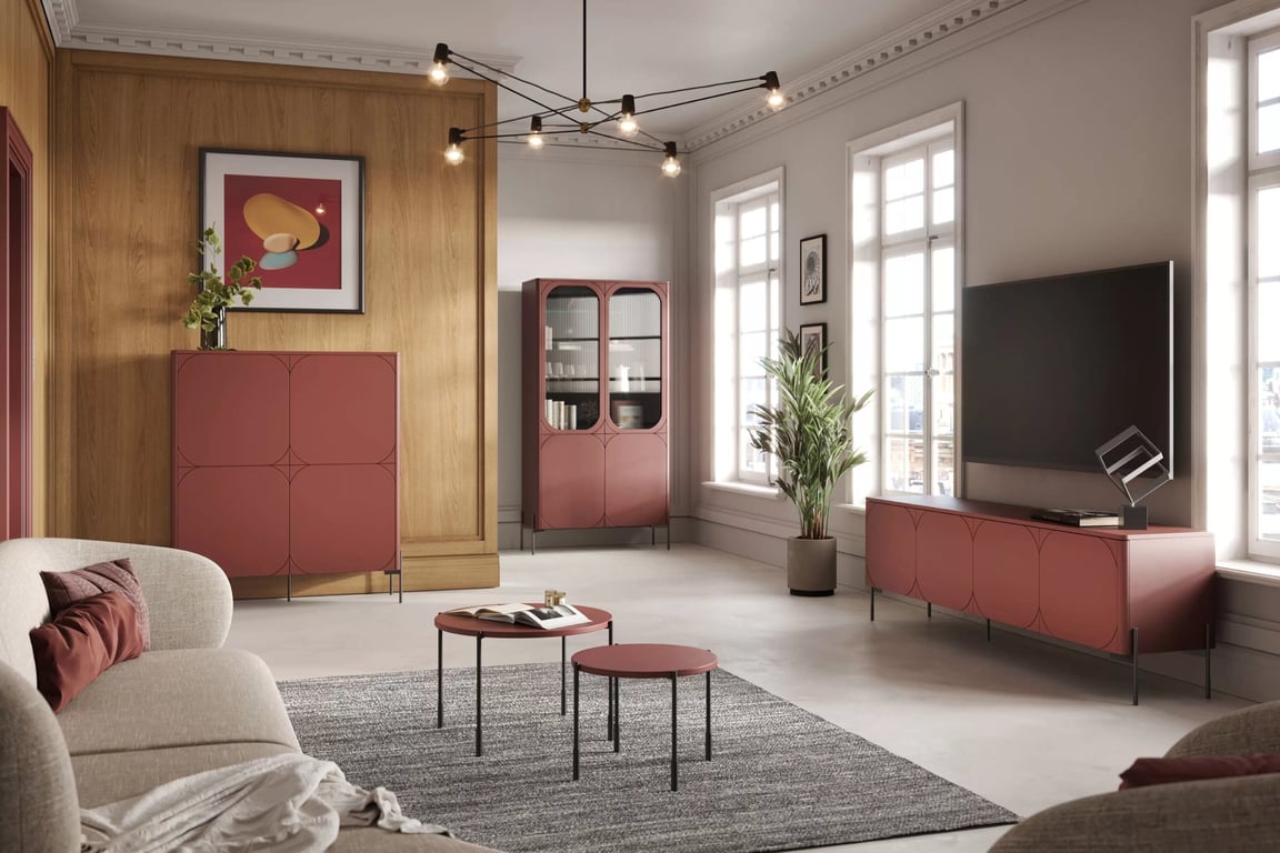 Comodă TV Sonatia 200 - burgundy Dulap TV cu patru uși Sonatia pe bază de metal 200 cm - burgundy