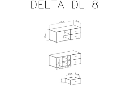 TV skrinka so zásuvkami Delta DL8 - 120 cm - dub / antracit TV skrinka Delta DL8 - Dub / Antracytová