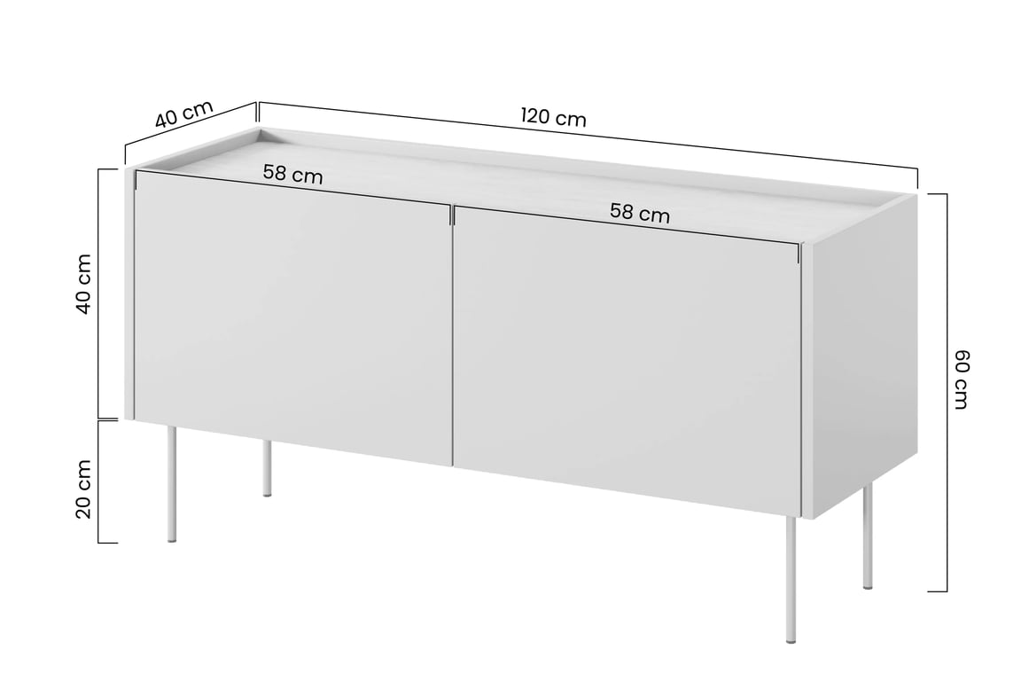 TV stolík Desin 120 cm s ukrytou zásuvkou - čierny mat / dub nagano TV skrinka Desin 120 cm z ukryta szuflada i metalowymi nogami - Čierny mat / Dub nagano