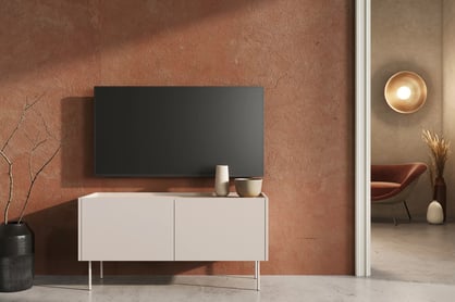Comodă TV Desin 120 cm cu două uși și un sertar - cașmir / Stejar nagano Dulap TV Desin 120 cm z ukryta szuflada cu picioare metalice - cașmir / stejar nagano