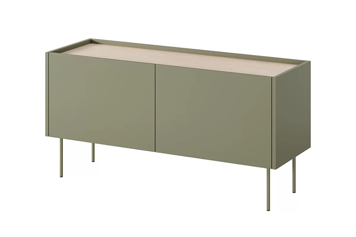 Comodă TV Desin 120 cm cu două uși și un sertar - olive / stejar nagano Dulap TV Desin 120 cm z ukryta szuflada cu picioare metalice - olive / stejar nagano