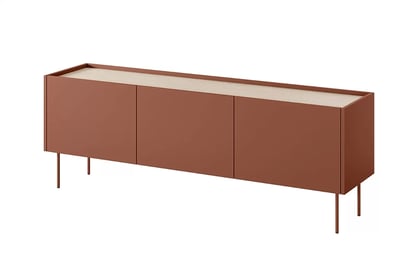Comodă TV cu trei uși Desin 170 cm- roșu ceramic / stejar nagano
