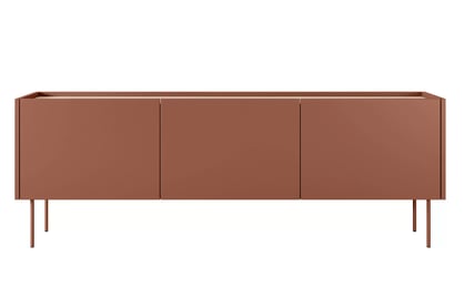 Comodă TV cu trei uși și un sertar Desin 170 3U1S - roșu ceramic / Stejar nagano Dulap TV Desin 170 cm z ukryta szuflada cu picioare metalice - roșu / ceramic red / stejar nagano