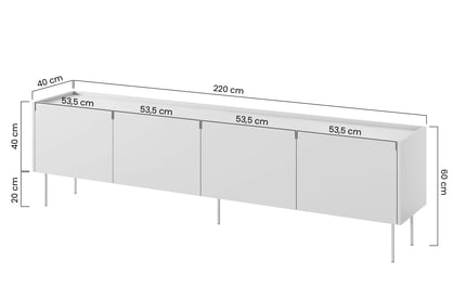 Comodă TV cu patru uși și un sertar Desin 220 4U1S - cașmir / Stejar nagano Dulap TV Desin 220 cm  z ukryta szuflada pe bază de metal - cașmir / stejar nagano