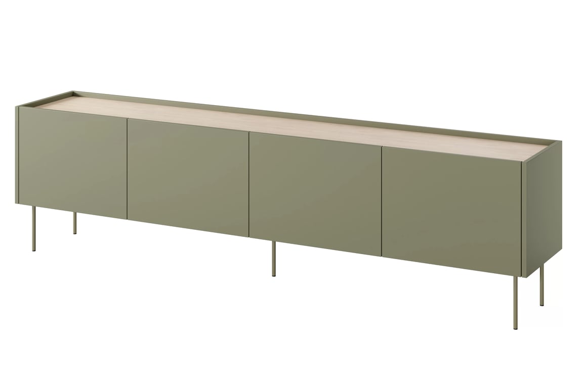 Comodă TV cu patru uși și un sertar Desin 220 4U1S - olive / Stejar nagano Dulap TV Desin 220 cm  z ukryta szuflada pe bază de metal - olive / stejar nagano