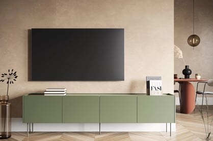 Desin négyajtós TV-szekrény két fiókkal 220 4D2SZ - olívazöld / nagano-tölgy TV-szekrény Desin 220 cm z 2 ukrytymi fiokok - oliwka / dab nagano