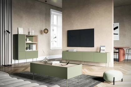 Desin négyajtós TV-szekrény két fiókkal 220 4D2SZ - olívazöld / nagano-tölgy TV-szekrény Desin 220 cm z 2 ukrytymi fiokok - oliwka / dab nagano