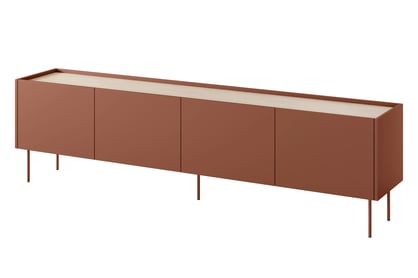 Dulap TV Desin 220 cm cu picioare metalice - ceramica rosu / stejar nagano Dulap TV Desin 220 cm z metalowymi nogami - ceramic red / stejar nagano