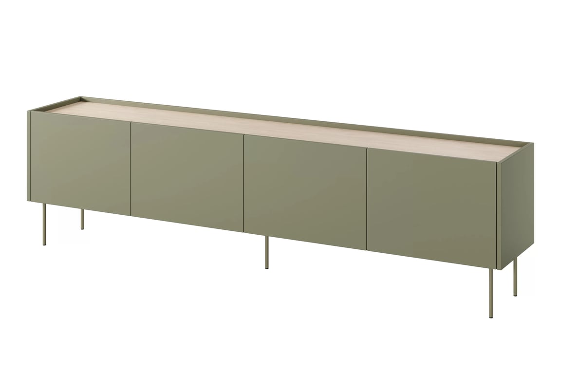 Comodă TV Desin 220 4U - Olive / Stejar nagano Dulap TV Desin 220 cm z metalowymi nogami - olive / stejar nagano
