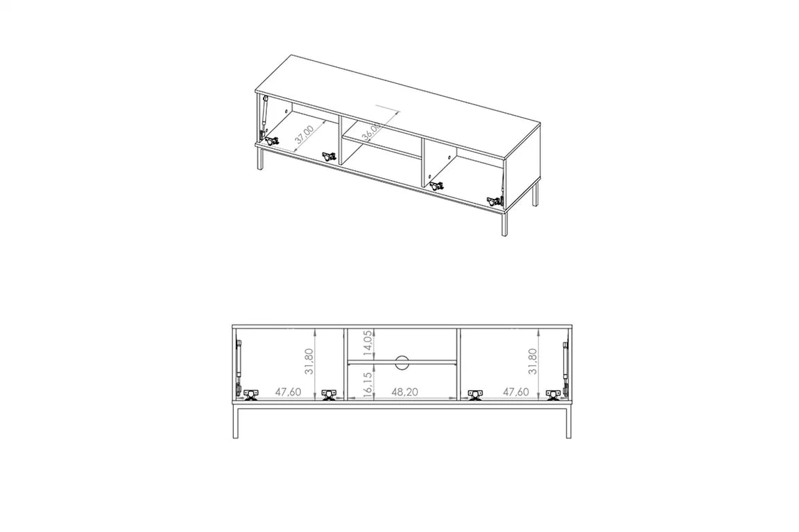 TV stolek Kalso 150 cm - černý jasan portland / zlaté nožky Skříňka TV do obývacího pokoje 