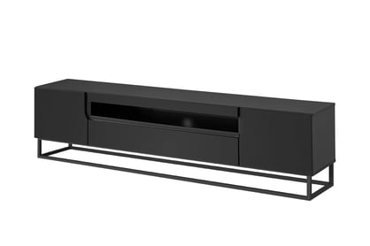 Comodă TV Loftia 200 cm cu nișă și cadru metalic – negru / negru mat