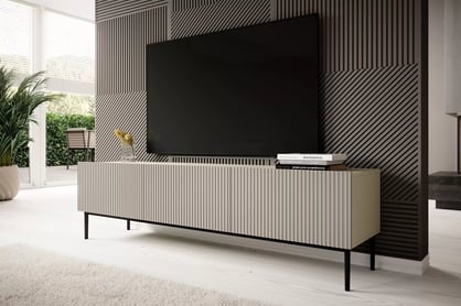 TV stolek Nicole 200 cm na kovových nohách se zásuvkou - kašmír / černé nožky