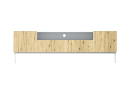 Nicole 200 cm-es TV-szekrény, nyitott polccal - fehér / artisan-tölgy/ fehér lábak Skříňka 