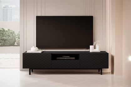 Scalia II 190 2K1SZ TV-szekrény nyitott polccal - fekete matt / fekete lábak TV-szekrény Scalia II 190 2K1SZ z wneka - matt fekete / fekete stelaz