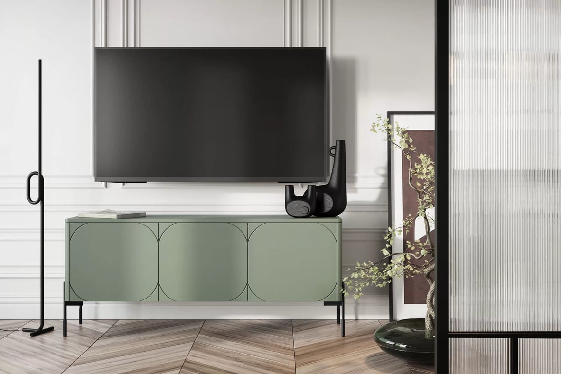 Comodă TV Sonatia 150 - Olive Dulap TV cu trei uși Sonatia pe bază de metal 150 cm - olive