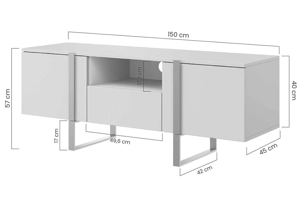 TV stolík Verica 150 cm s otvorenou policou - kašmírová / zlaté nožičky TV skrinka Verica z szuflada, wneka i metalowymi nogami 150 cm - kašmír / zlote nozki