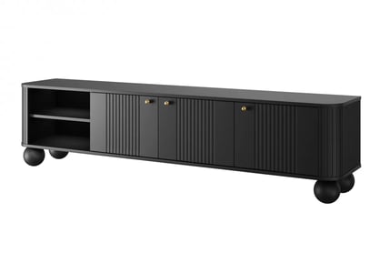 TV stolík Vespera 3D 187 cm - čierna / zlatá / čierne nohy