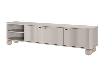 TV stolek Vesper 3D 187 cm - kašmírový / černé úchytky / kulaté nožky kašmír
