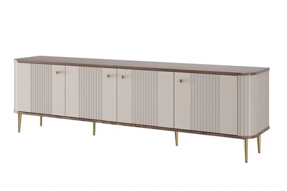 Dulap TV Vesper 4D 187 cm - cașmir / nuc / picioare aurii