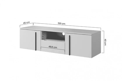 Závesný TV stolík Larena 150 cm s otvorenou policou - kašmírová / čierne úchytky TV skrinka závesná Larena z wneka i szuflada 150 cm - kašmír / čierny úchyty