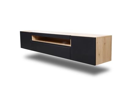 Loftia fali TV-szekrény 200 cm kétajtós nyitott résszel - artisan / fekete matt