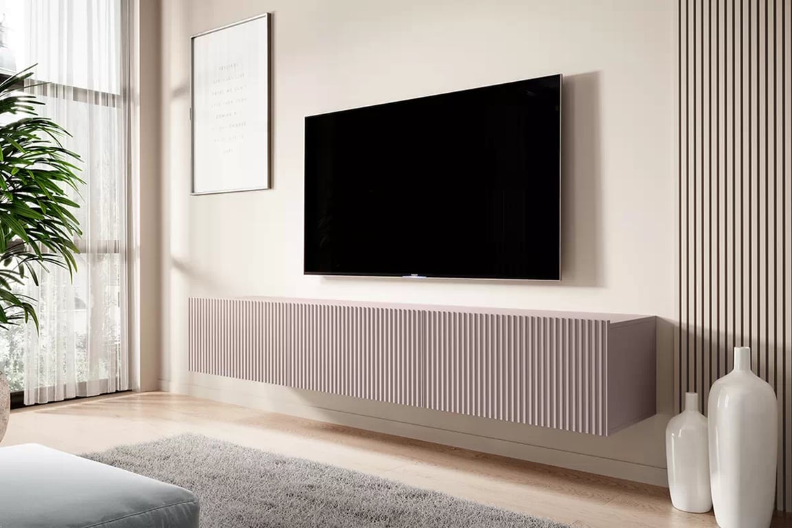Nicole 200 cm-es fali TV-szekrény - antik rózsaszín MDF TV-szekrény függő Nicole z szuflada 200 cm - antik rozsaszín