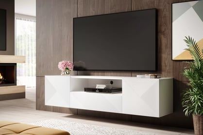 Závesný TV stolík Asha 167 cm s otvorenou policou - biely mat TV skrinka z szuflada Asha 167 cm - biely mat