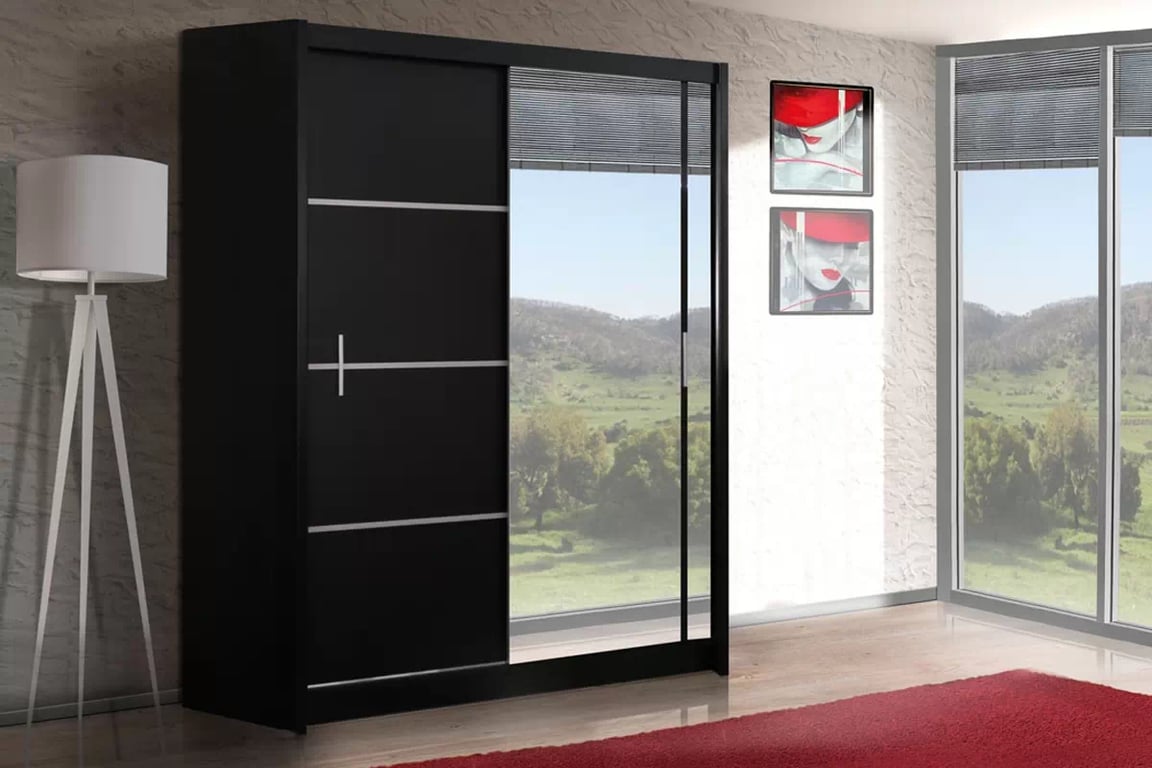 Dulap glisant Vista 150 cm cu oglindă - alb mat Skříň Vista 150 aranzacja
