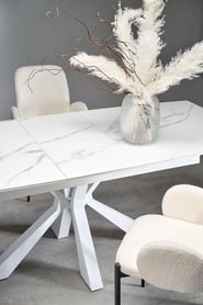 Nolvari kihúzható étkezőasztal 160–200x89 cm - fehér márvány / fehér lábak vivaldi stůl rozkladany Deska - fehér mramor, Nohy - fehér