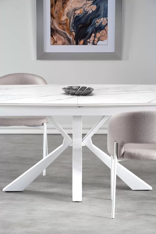 Nolvari kihúzható étkezőasztal 160–200x89 cm - fehér márvány / fehér lábak vivaldi stůl rozkladany Deska - fehér mramor, Nohy - fehér