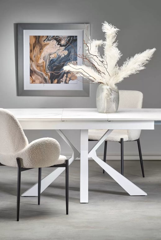Nolvari kihúzható étkezőasztal 160–200x89 cm - fehér márvány / fehér lábak vivaldi stůl rozkladany Deska - fehér mramor, Nohy - fehér