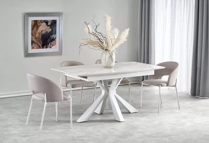 Nolvari kihúzható étkezőasztal 160–200x89 cm - fehér márvány / fehér lábak vivaldi stůl rozkladany Deska - fehér mramor, Nohy - fehér