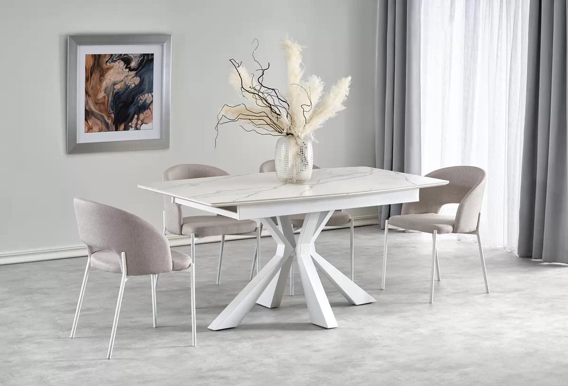 Nolvari kihúzható étkezőasztal 160–200x89 cm - fehér márvány / fehér lábak vivaldi stůl rozkladany Deska - fehér mramor, Nohy - fehér