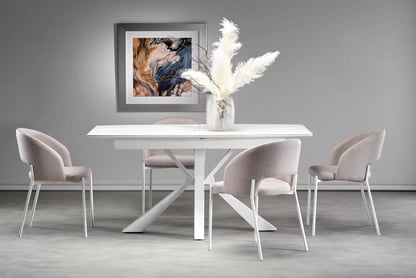Nolvari kihúzható étkezőasztal 160–200x89 cm - fehér márvány / fehér lábak vivaldi stůl rozkladany Deska - fehér mramor, Nohy - fehér