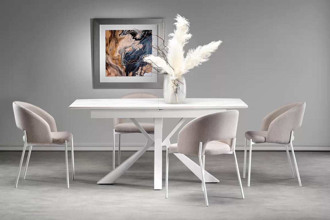 Nolvari kihúzható étkezőasztal 160–200x89 cm - fehér márvány / fehér lábak vivaldi stůl rozkladany Deska - fehér mramor, Nohy - fehér