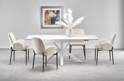 Nolvari kihúzható étkezőasztal 160–200x89 cm - fehér márvány / fehér lábak vivaldi stůl rozkladany Deska - fehér mramor, Nohy - fehér