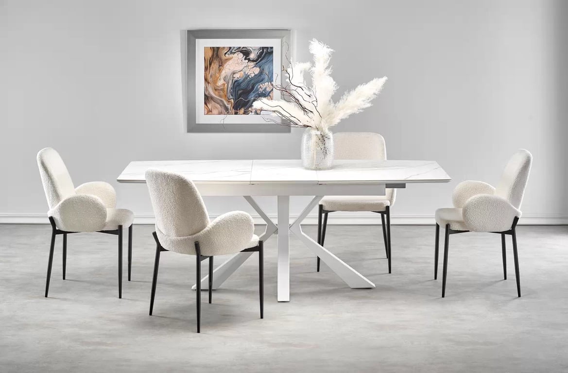 Nolvari kihúzható étkezőasztal 160–200x89 cm - fehér márvány / fehér lábak vivaldi stůl rozkladany Deska - fehér mramor, Nohy - fehér