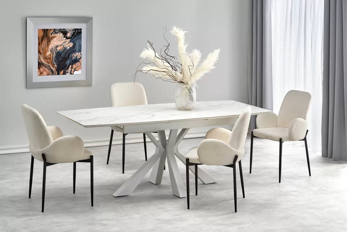 Nolvari kihúzható étkezőasztal 160–200x89 cm - fehér márvány / fehér lábak vivaldi stůl rozkladany Deska - fehér mramor, Nohy - fehér