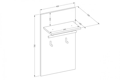 Gramon fali fogas 40 cm - fehér / fekete Wieszak Gramon 40 cm - fehér / fekete