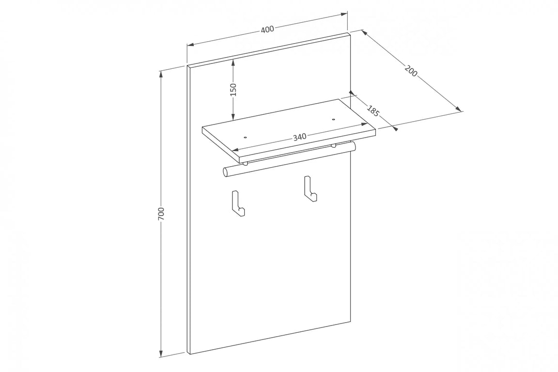 Gramon fali fogas 40 cm - fehér / fekete Wieszak Gramon 40 cm - fehér / fekete