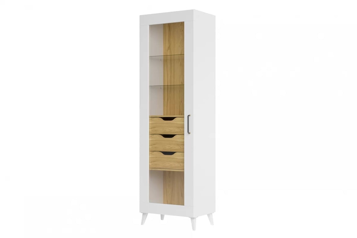 Vitrína Barris 10 levostranná se zásuvkami 60 cm - americký ořech byant / bílý mat Vitrína Barris 10 Levostranná s zásuvkami 60 cm - Ořech americký byant/Bílý mat