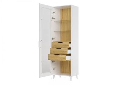 Vitrína Barris 10 levostranná se zásuvkami 60 cm - americký ořech byant / bílý mat Vitrína Barris 10 Levostranná s zásuvkami 60 cm - Ořech americký byant/Bílý mat