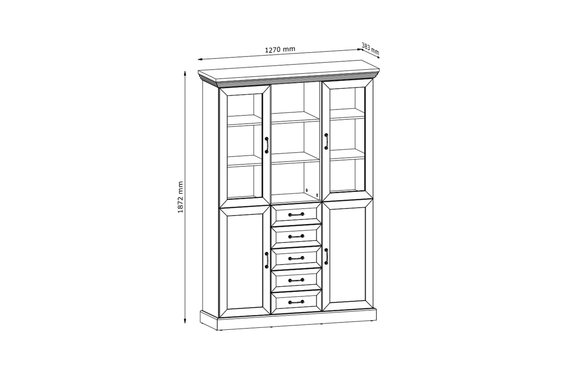 Vitrína dvoudveřová Royal se zásuvkami 127 cm - borovice nordycka/divoký dub Vitrína dvoudveřová Royal se zásuvkami 127 cm - borovice nordycka/divoký dub
